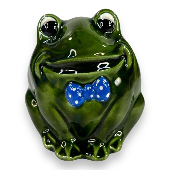 VTG Frog w Bowtie Ceramic Figurine Decor Anthropomorphic ARTIST SIGNED 4.5" EUC - Picture 5 of 16